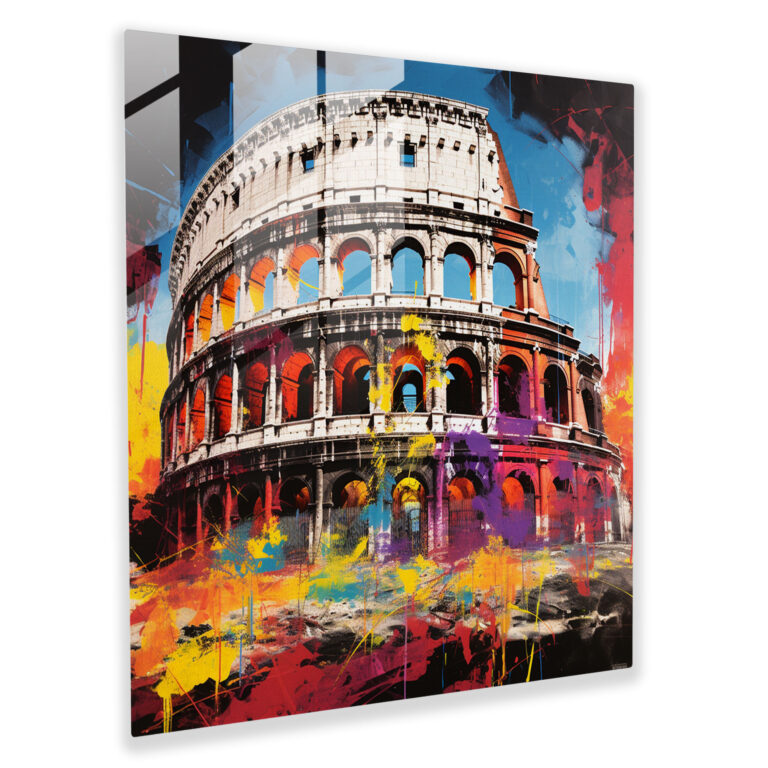 Glasbild Pop Colosseum - Modernes lebendiges Wandkunstwerk