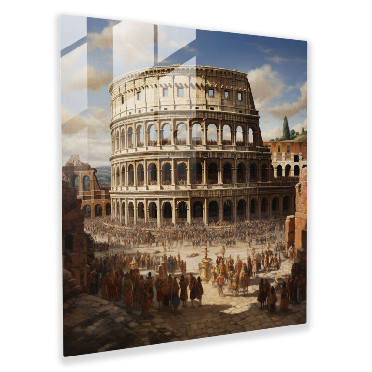 Glasbild Majestätische Pracht - Renaissance-inspirierte römische Kolosseum-Fresko-Wanddekoration
