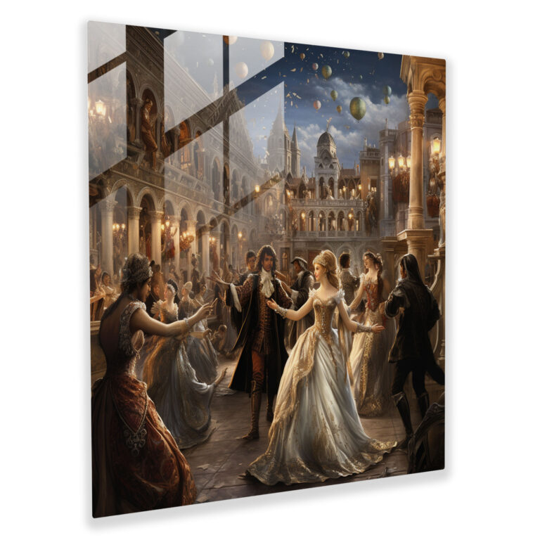 Glasbild Renaissance Maskenball - Renaissance Glas Wandkunst Stadtbild Maskenball