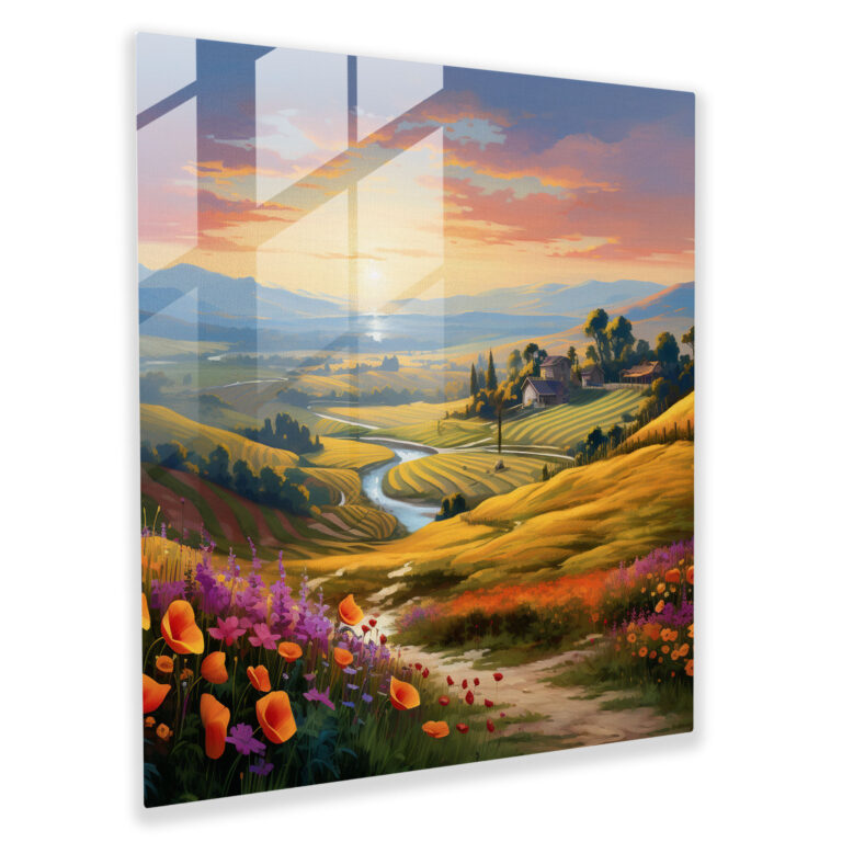 Glasbild Landschaft der Renaissance - Heimdekoration Hügel Glaswandkunst
