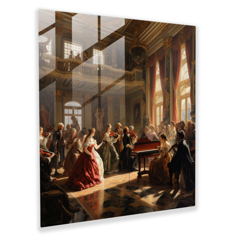 Renaissance Musikalisches Glasbild - Elegante Gäste Lebendige Farben Raffinierte Details