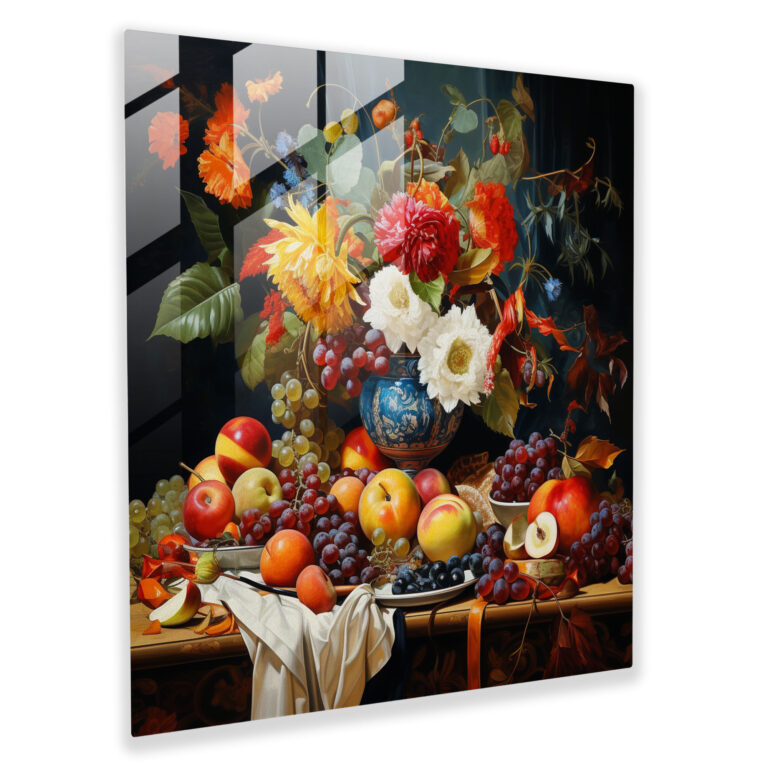 Renaissance Stillleben Glasbild - Renaissance Modern Art Glasbild Blumen