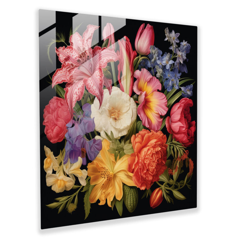 Glasbild Renaissance Blüten - Renaissance Moderne Kunst Glasbild Blumen