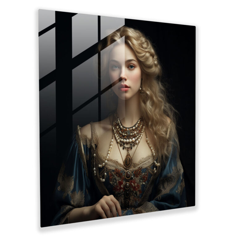 Glasbild edle Renaissance-Dame - Renaissance Glas-Kunst Glasbild