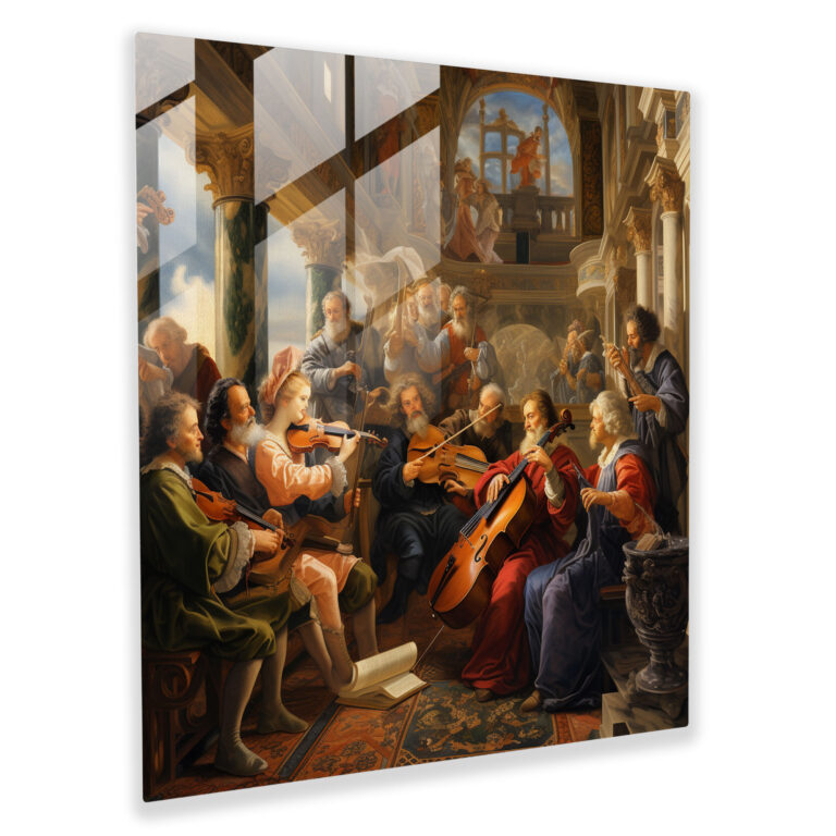 Glasbild Renaissance Musiker - Renaissance Glas Wandkunst Modern Art Glasbild
