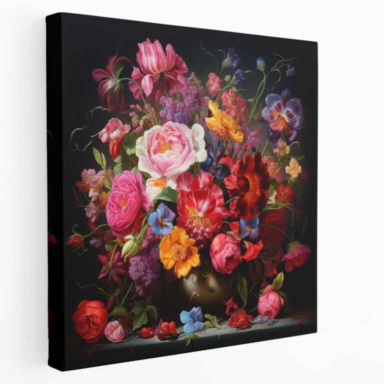 Blühendes Blumenstillleben der Renaissance: Wandkunst - Blumenstillleben Leinwandbild