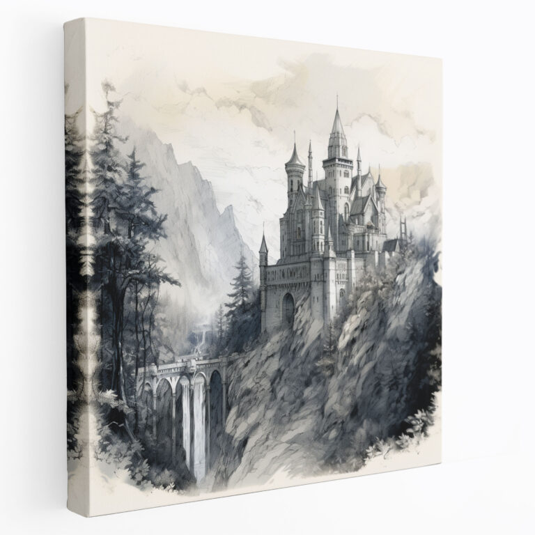 Renaissance Wandkunst Majestätische Schlossskizze Leinwandbild Waldidylle