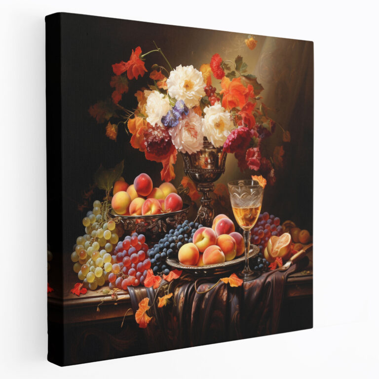 Renaissance Leinwandbild mit Früchten und Blumen - Renaissance Blumen Leinwand Früchte