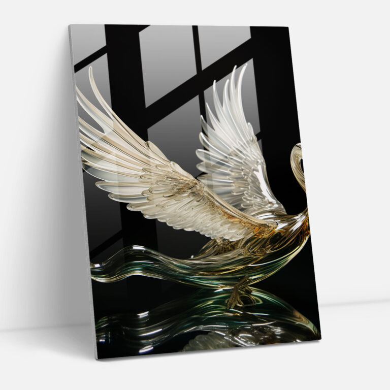 Realistische Glastierskulptur - Schwan Glaswandkunst - Realistische Glastierskulptur Glaswandkunst Wohnkultur Fachmännisch modelliertes Glas.