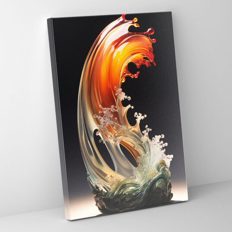 Glasbild Leinwanddruck - Realistische Glas Skulptur Leinwand Brechende Wellen Schöner Sonnenuntergang
