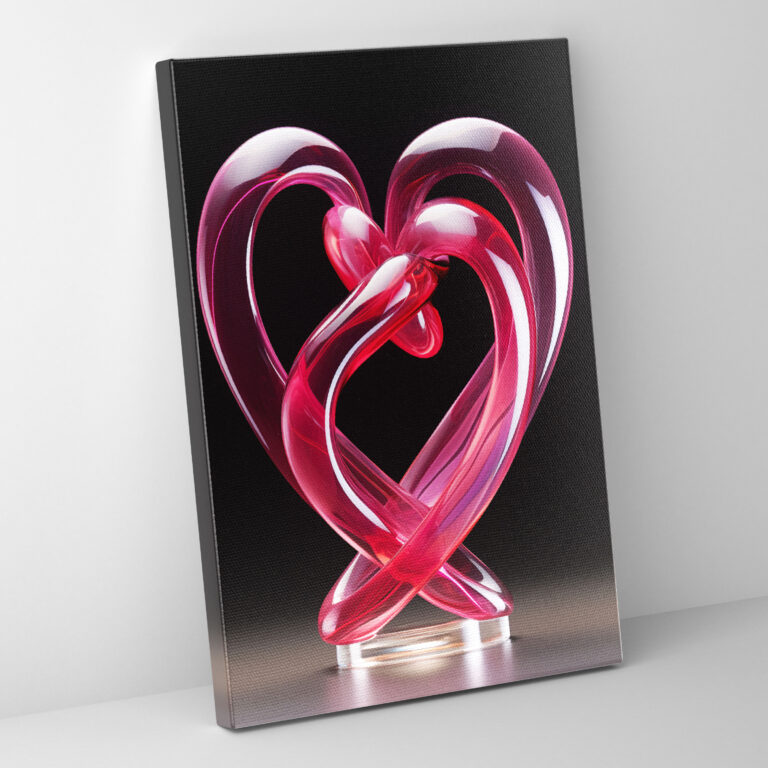 Realistische Glas Skulptur Wanddekoration - Glas Skulptur Wanddekoration Paar ineinandergreifende Herzen Leinwandbild