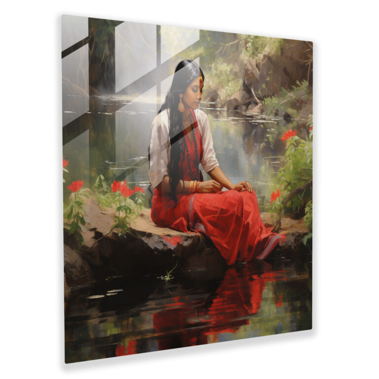 Glasbild Rote Indianerin - Wanddekoration Glas-Kunst Glasbild