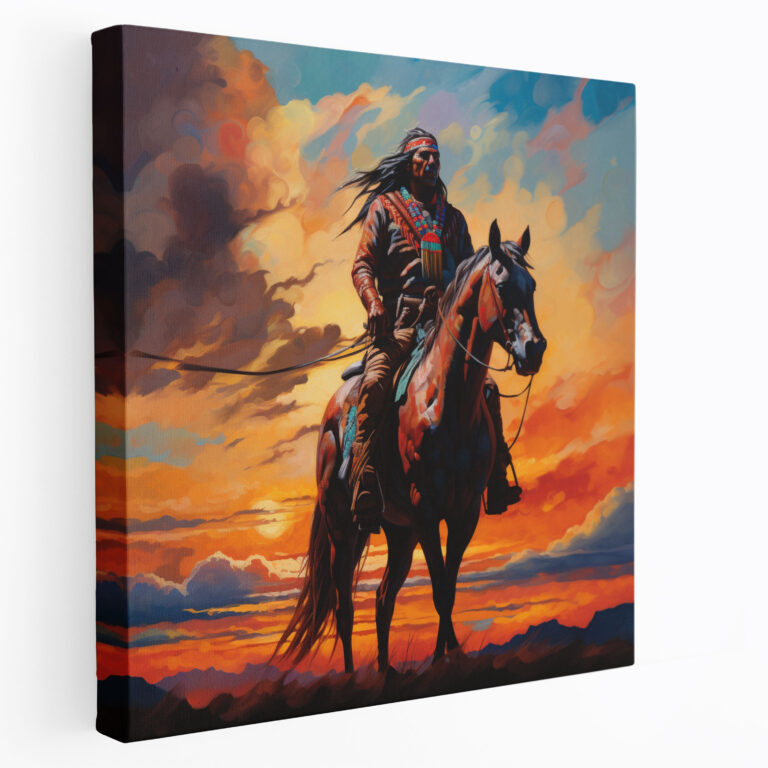 Leinwandbild Indianerhäuptling zu Pferd - Indianerhäuptling Pferd Leinwand Wandkunst