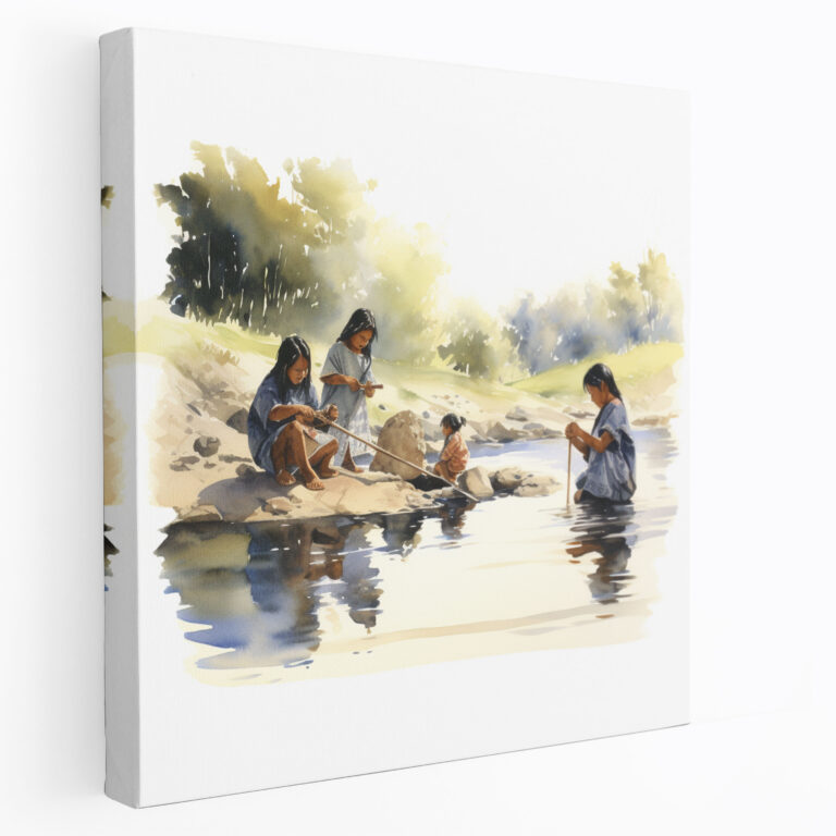 Indianische Wandkunst - Leinwandbild für Kinder im Native American-Stil - Indianischer Junge Kinder Aquarell-Illustration Leinwandkunst