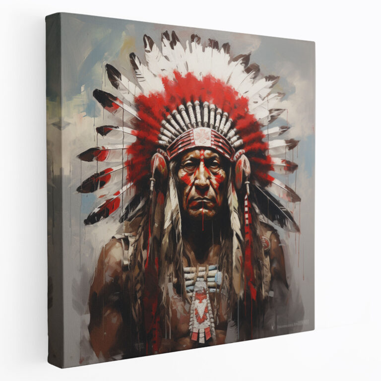 Kraftvoller roter Indianer-Häuptling Leinwandbild - Indianer Stärke Weisheit