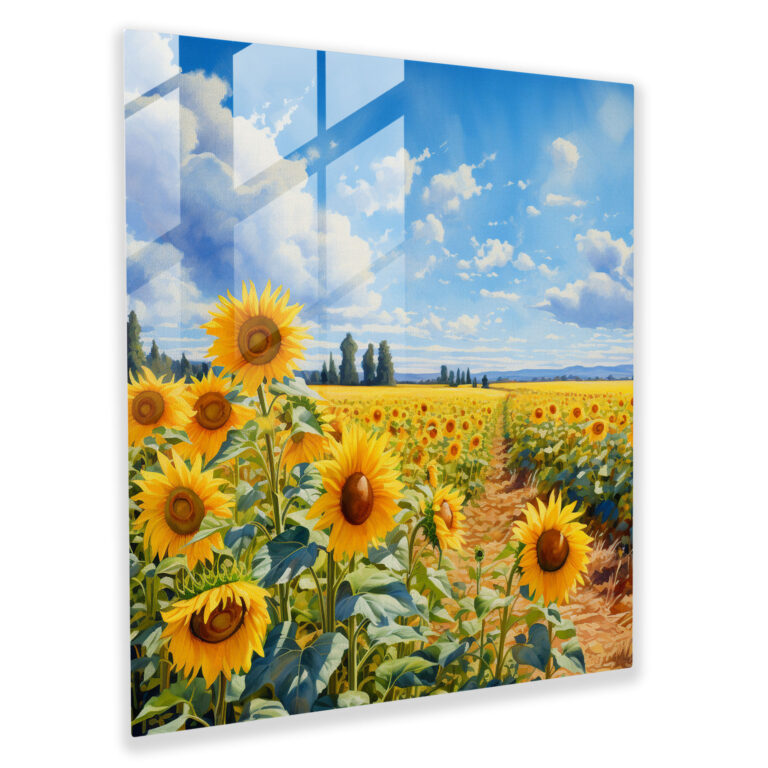 Sonnenblumenfeld Glasbild: Rejection Reflection - Dekoration für Zuhause und Wände