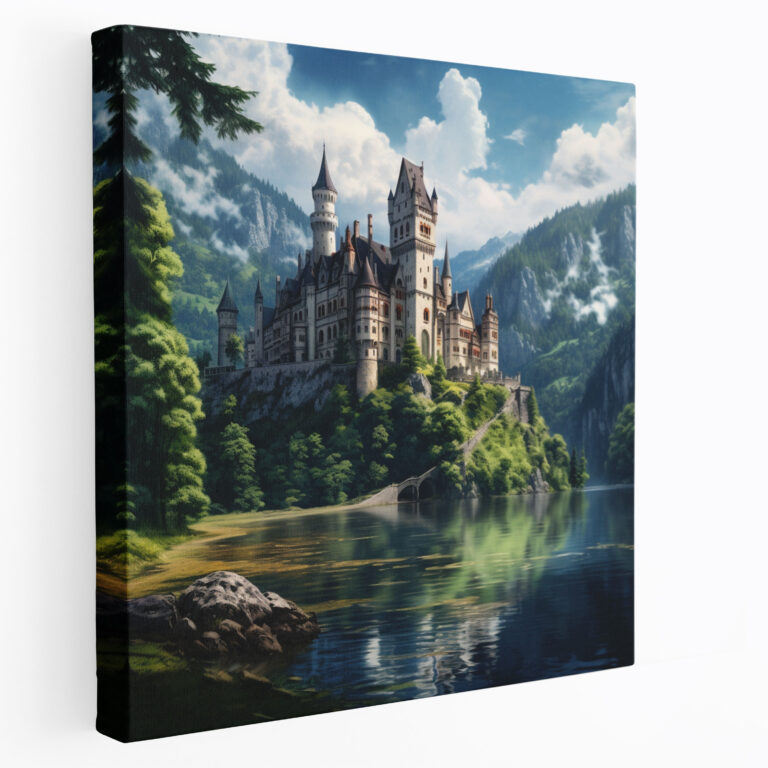 Romantische Schlosslandschaft Leinwandbild - Romantik Majestätisches Schloss Zauberhaftigkeit