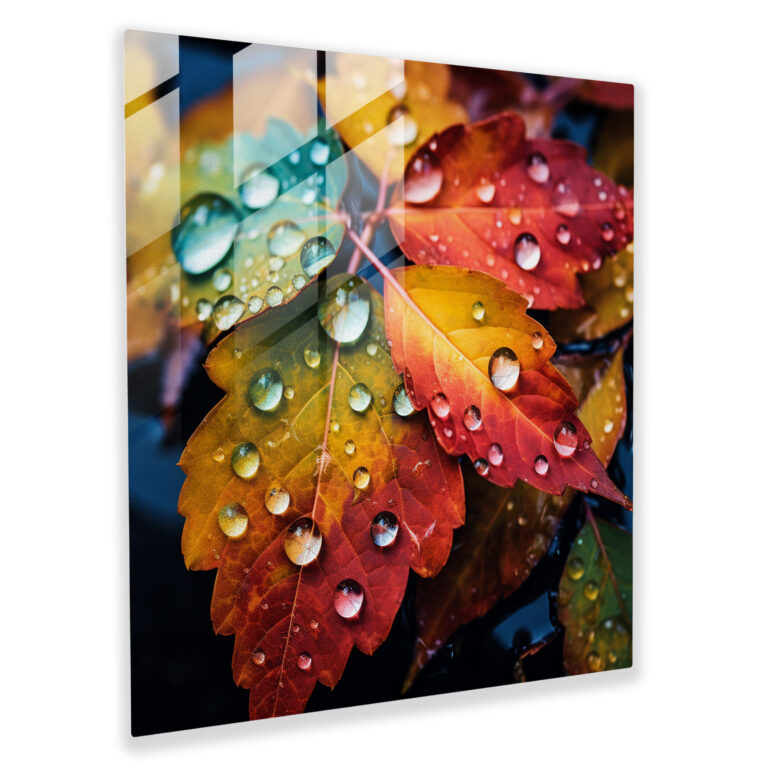 Glasbild Herbstregen - Regen Realistische Fotografie Wanddekoration Herbstblätter