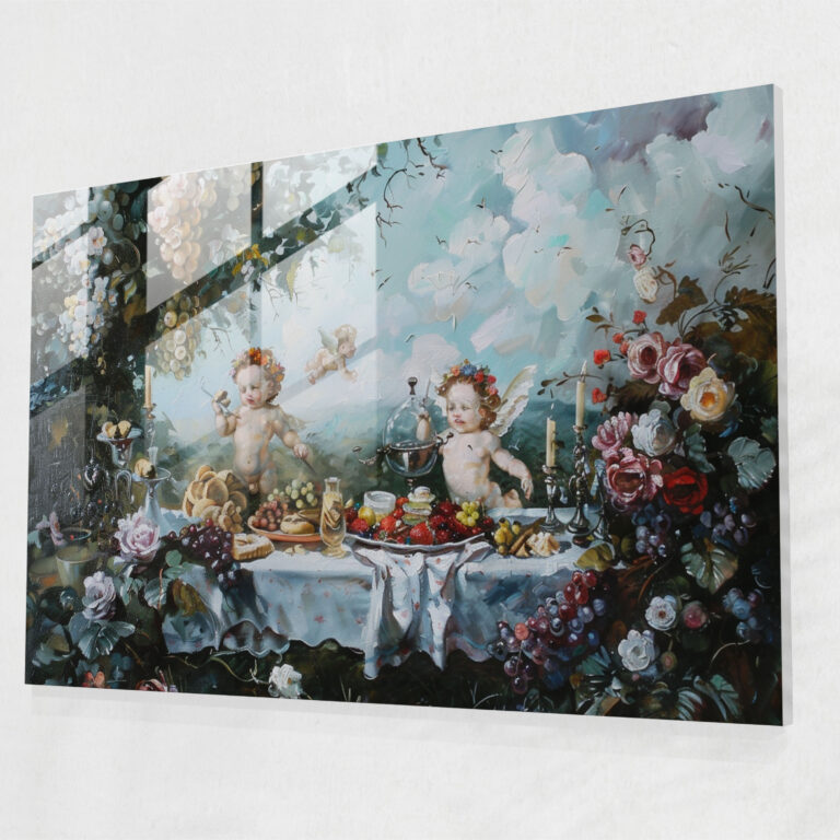 Verspieltes Picknick im Rokoko-Stil Gemälde Glasbild - Rokoko-Stil Gemälde verspielt Wanddekoration Glasbild