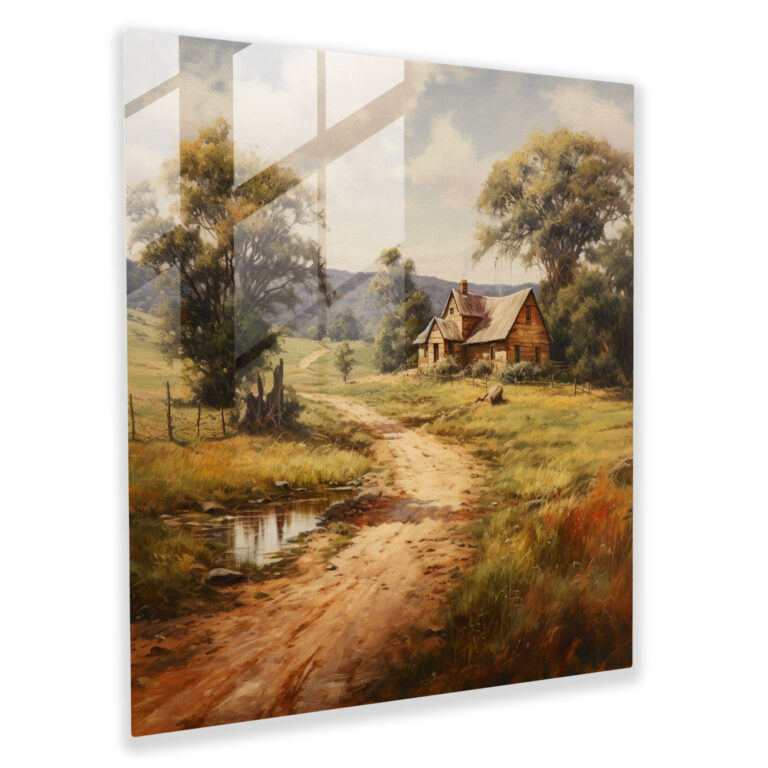 Rustikales Bauernhaus Ölgemälde Glasbild - Ländlich Landhaus Bauernhaus