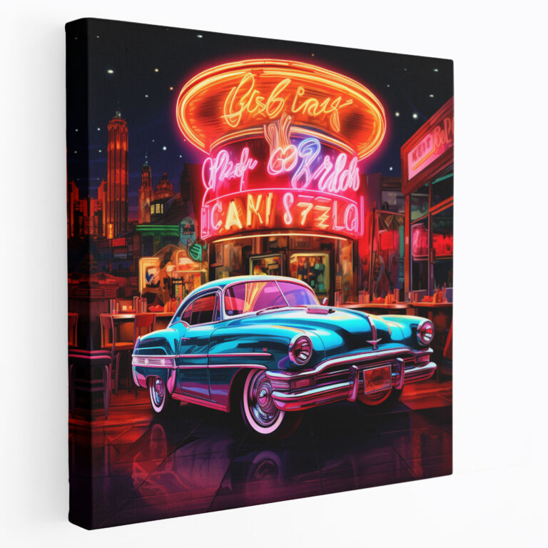 Retro Neon Schild Leinwandbild - Wanddekoration im Retro-Stil