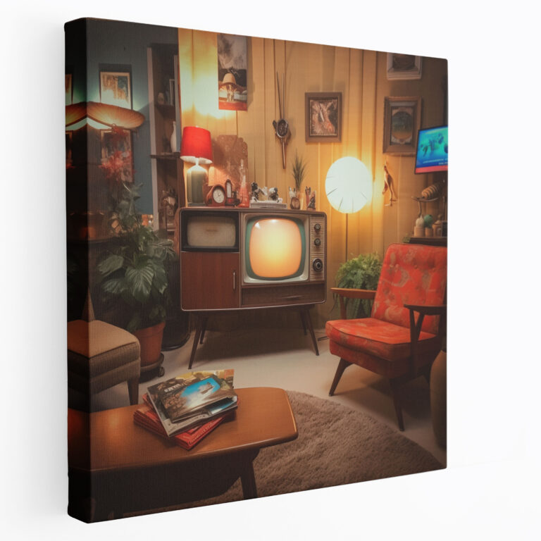 Leinwandbild Retro Fernsehgerät - Retro Leinwand Wandkunst Leinwand Warm