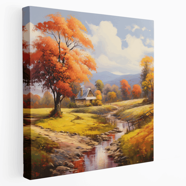 Herbstliche Landschaft Leinwandbild im Retro-Stil