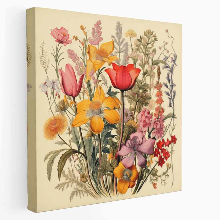 Leinwandbild mit Retro Botanical Blüten