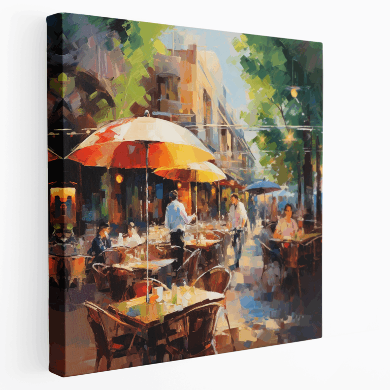 Buntes Straßencafé Leinwandbild