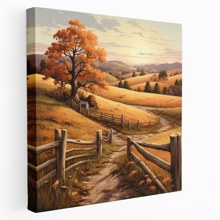 Leinwandbild rustikale Landschaft auf dem Land - Rustikale sanfte Hügel Herbstblätter Leinwandbild