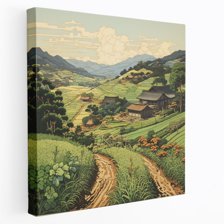 Leinwandbild ländliche Landschaft - Rustikal Wohnaccessoire Wandkunst ländliche Szene.