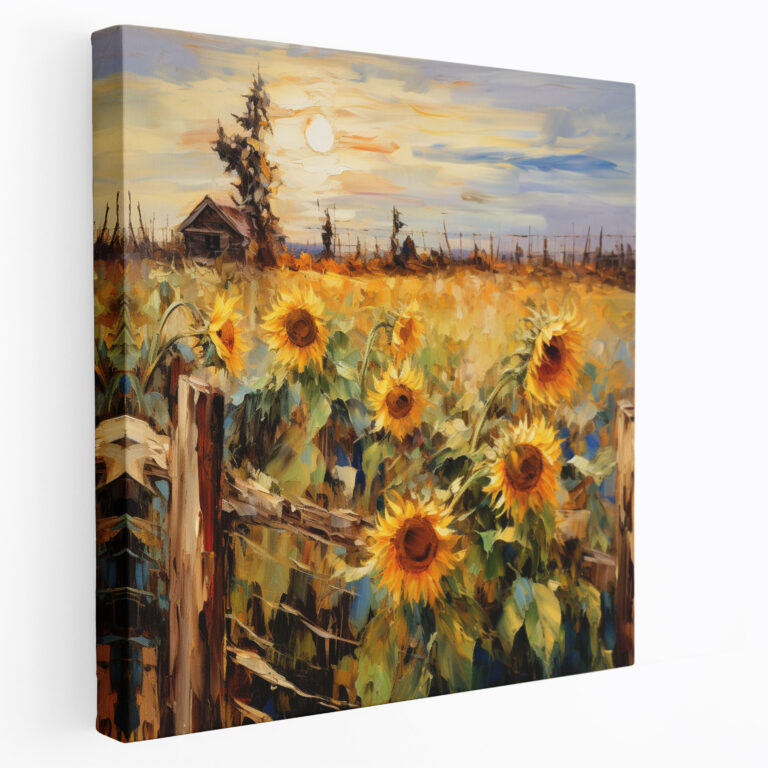 Rustikales Sonnenblumenfeld Wanddekoration - Rustikal Sonnenblumenfeld Leinwandbild Wandkunst