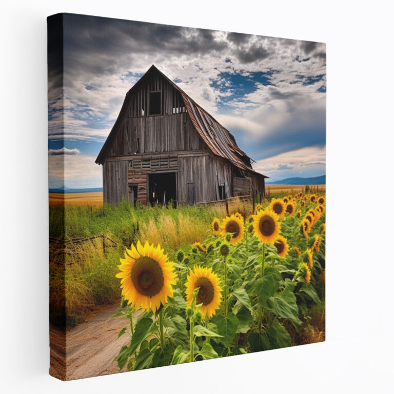 Rustikales Sonnenblumen Leinwandbild - Rustikale Deko Sonnenblumen Leinwandbild Wohnkultur
