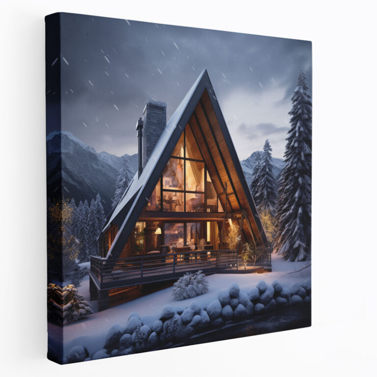 Leinwandbild Rustikale Hütte - Rustikal Wandkunst Winter Dekor Leinwand Wandkunst