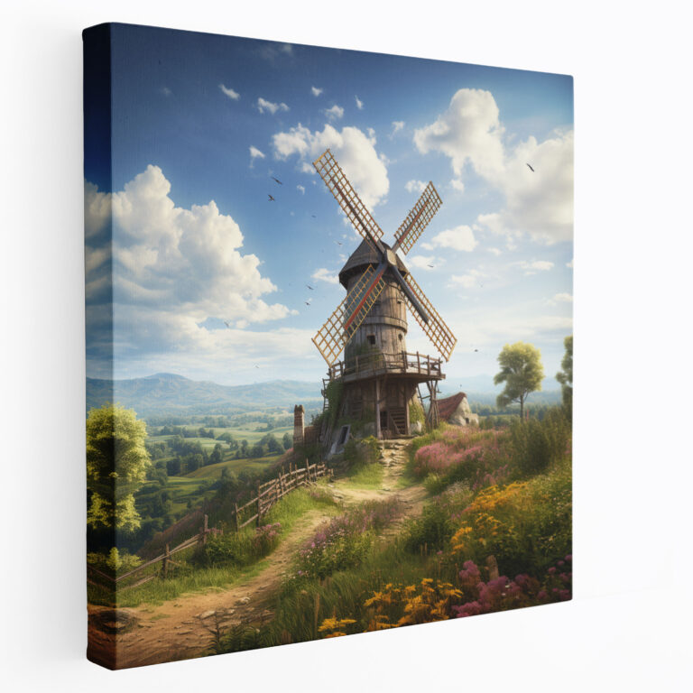 Leinwandbild Windmühle im rustikalen Stil - Wanddekoration Vintage Dekor