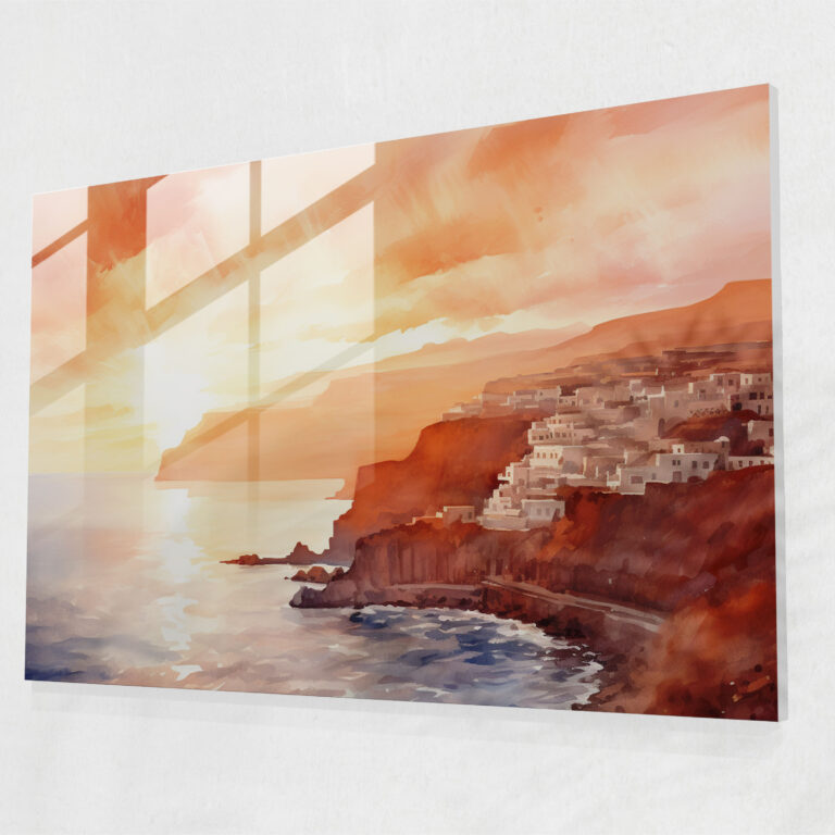 Santorini Glasbild - Wanddekoration Feine Pinselstriche Modern Art