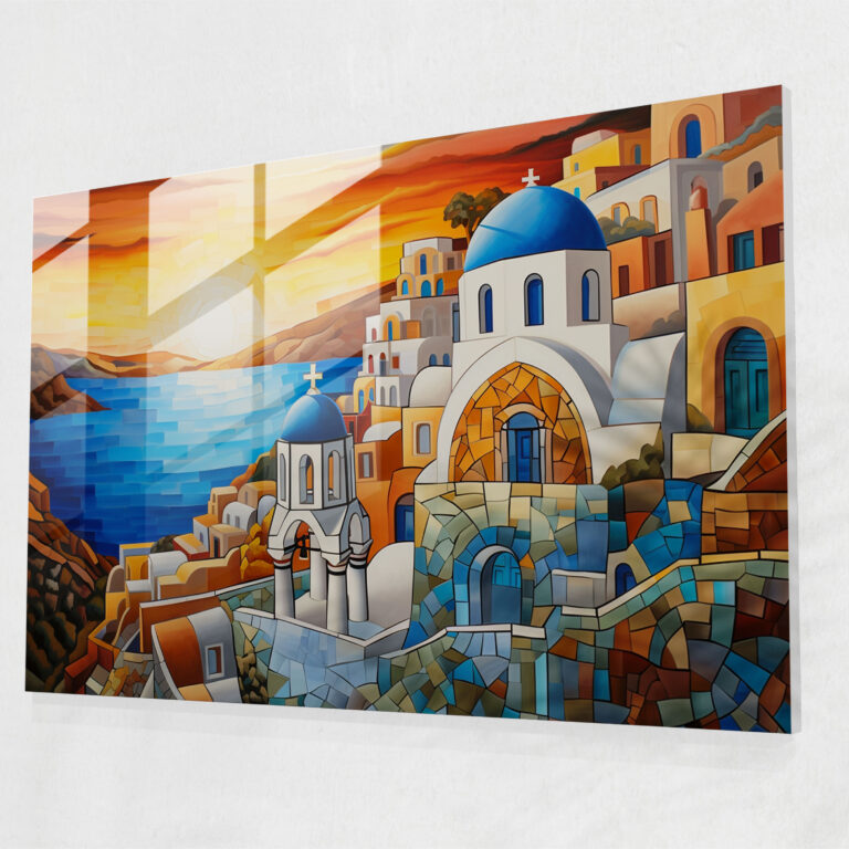 Santorini Glasbild - Kunst aus Glas Wohnkultur Wandkunst