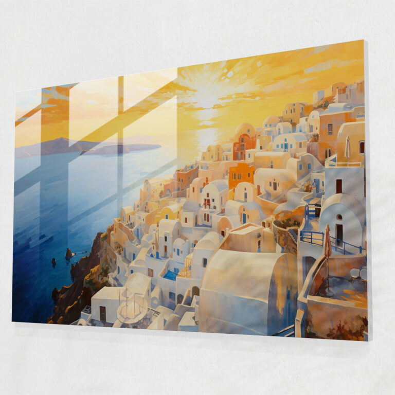 Santorini Moderne Kunst - Leinwandbild Glasbild Impressionistisches Gemälde