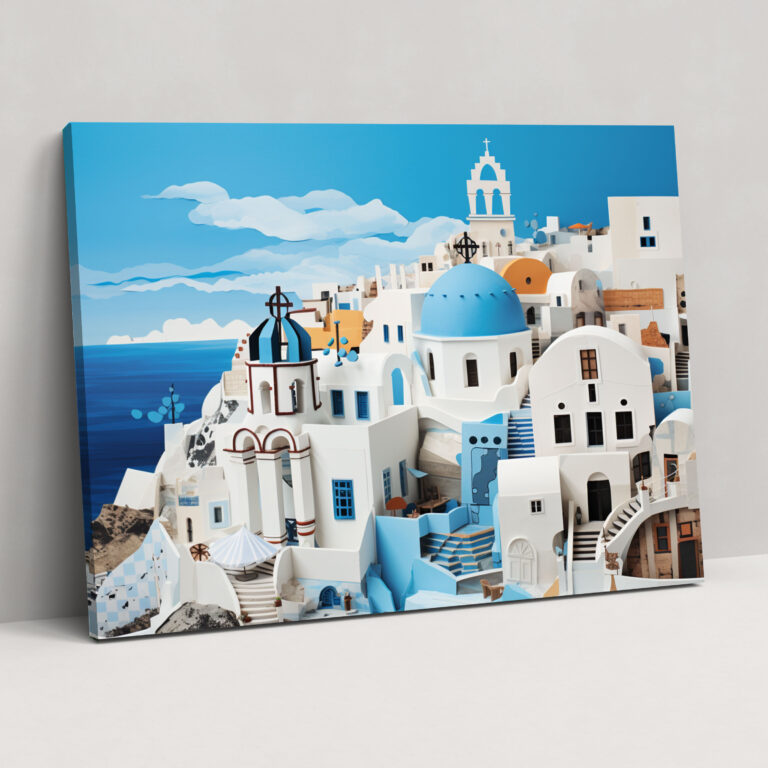 Santorini Leinwandbild - Collage Wandkunst - Zuhause Dekoration Collage Kunstwerk Wandbild