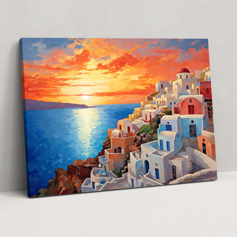 Santorini Sonnenuntergang Wandbild - Santorini Wanddekoration Caldera Wandkunst