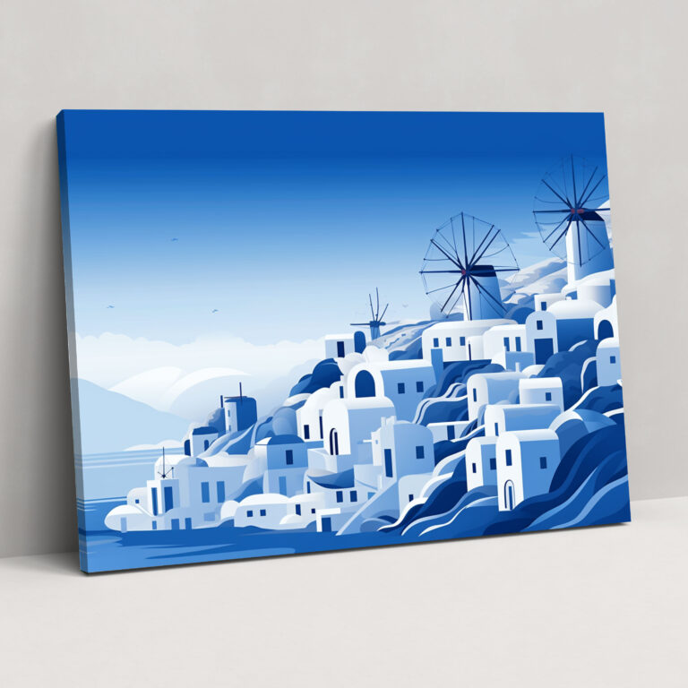 Santorini Leinwandbild - Zuhause Dekoration Wandkunst Windmühlen
