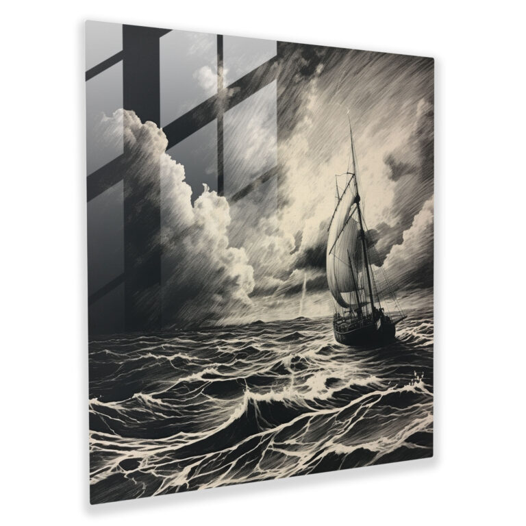 Ink Storm Segelboot Glasbild - Segelboot Glas Kunst Segelboot Wandkunst
