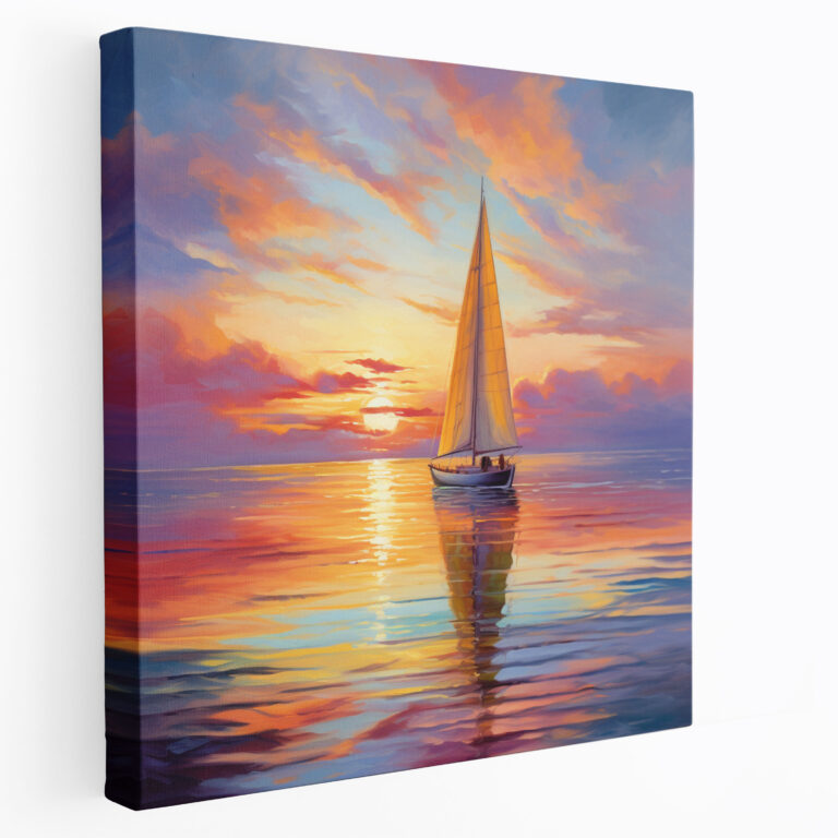 Segelboot Wandkunst - Atemberaubender Sonnenuntergang - Wanddekoration - Leinwand ruhiges Meer