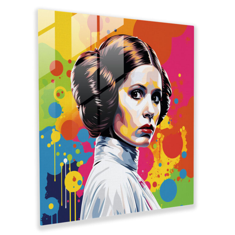 Pop Art Glasbild von Prinzessin Leia - Star Wars Retro Comicbuch-Stil Wohnkultur Pop Art Illustration.