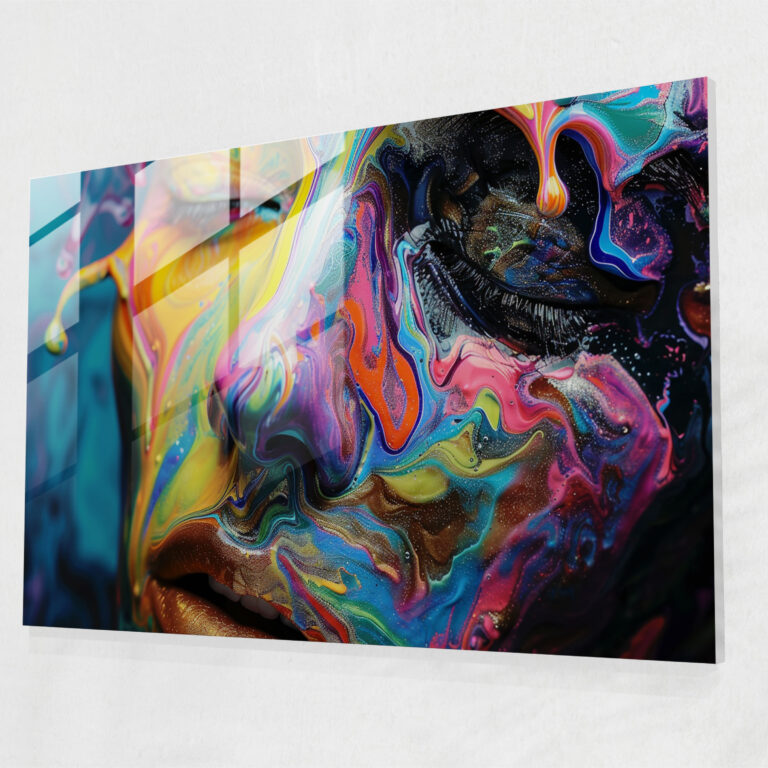 Abstraktes Schmelzendes Gesicht Glasbild - Salvador Dali Glasbild Moderne Kunst.