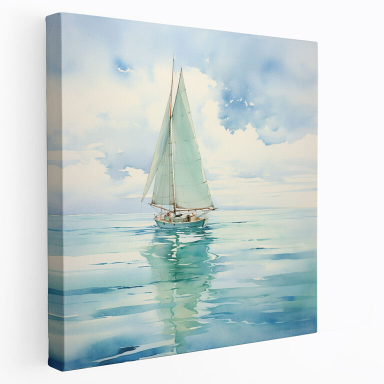 Meereslandschaft Wandkunst - Friedliches Segelboot in Türkisfarbenen Gewässern - Meereslandschaft Wanddekoration Wohnkultur Leinwand