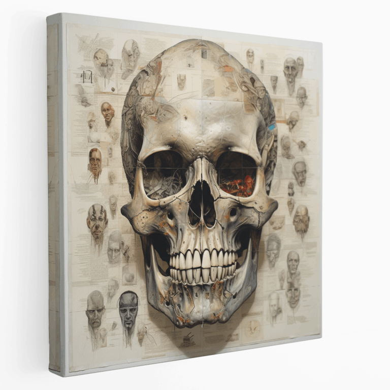 Leinwandbild mit Totenkopf-Collage in Mixed Media