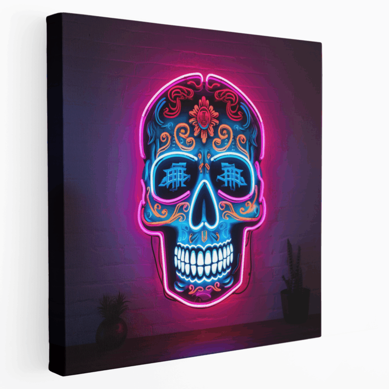 Leinwandbild Neon Schädel Dekoration
