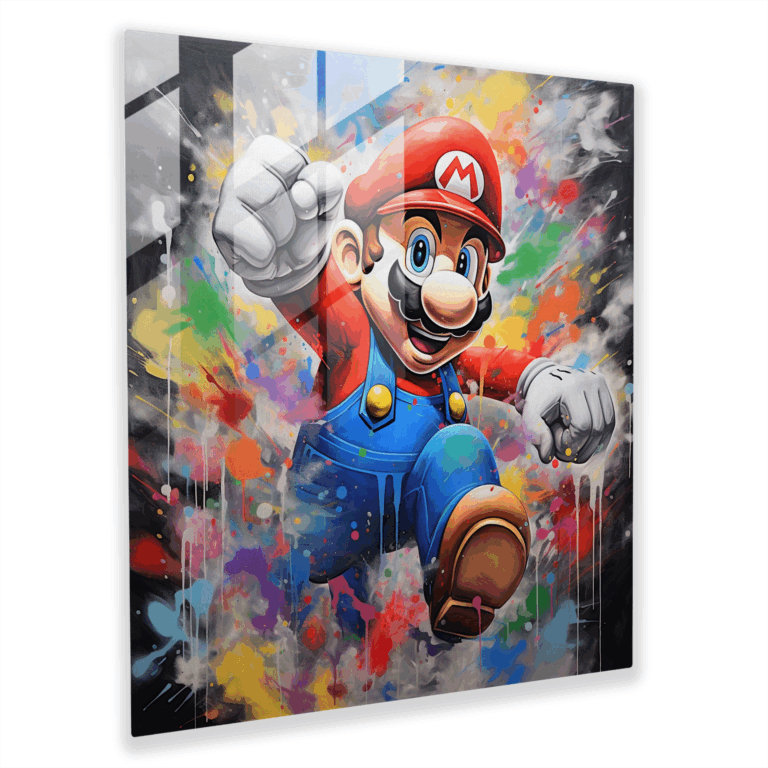 Faszinierendes Glasbild: Abstrakte Super Mario Charaktere Glaswandkunst.