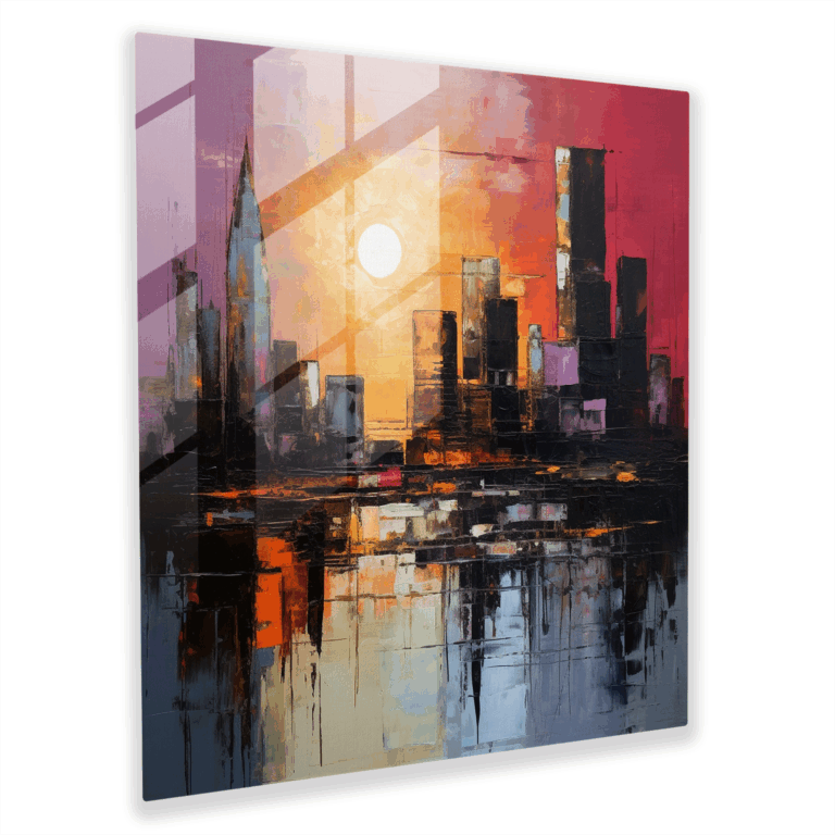 Glasbild Stadt Sonnenuntergang Modern